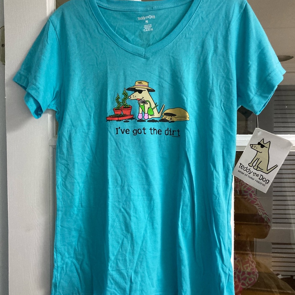 Teddy the Dog  Women’s Sz M Turquoise cotton TShirt NWT